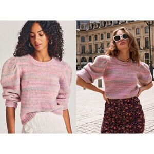 LoveShackFancy Aquarius Pullover Chunky Knit Sweater Pink Cloud Puff Sleeve sz M